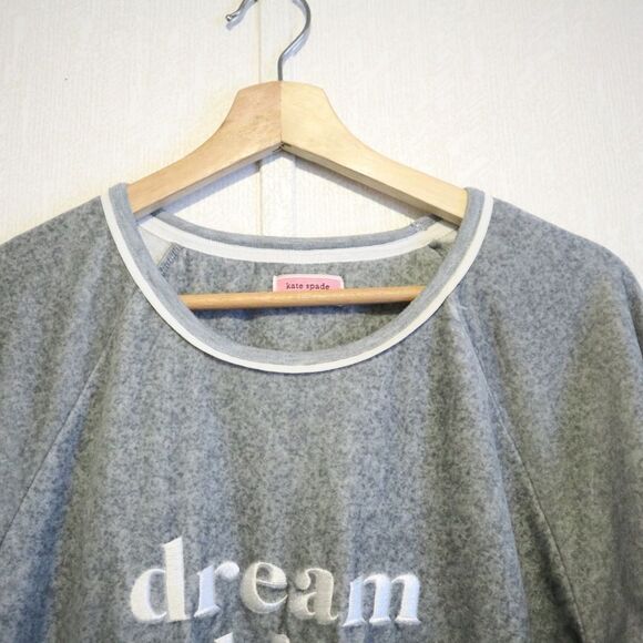 KATE SPADE dream big gray pajama top pullover soft fleece embroidered - Picture 7 of 8